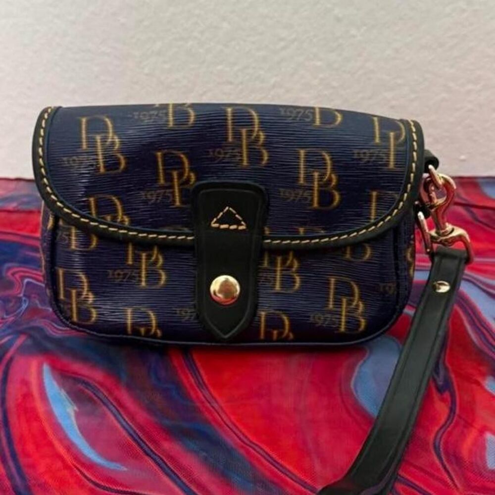 Vintage Dooney & Bourke 1975 Monogram Flap Mini Wristlet Pouch